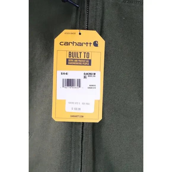 Carhartt Women's Washed Duck Sherpa Lined Jacket S 4-6 Green OJ4392-W NWT Read - Picture 6 of 6